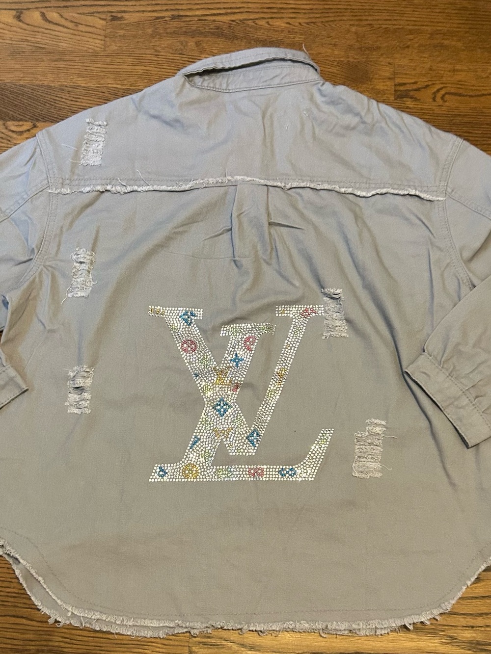 Custom 1 of a kind  Gray woman’s  Fall Shacket LV likeRhinestone design by xoxo, - Picture 5 of 10